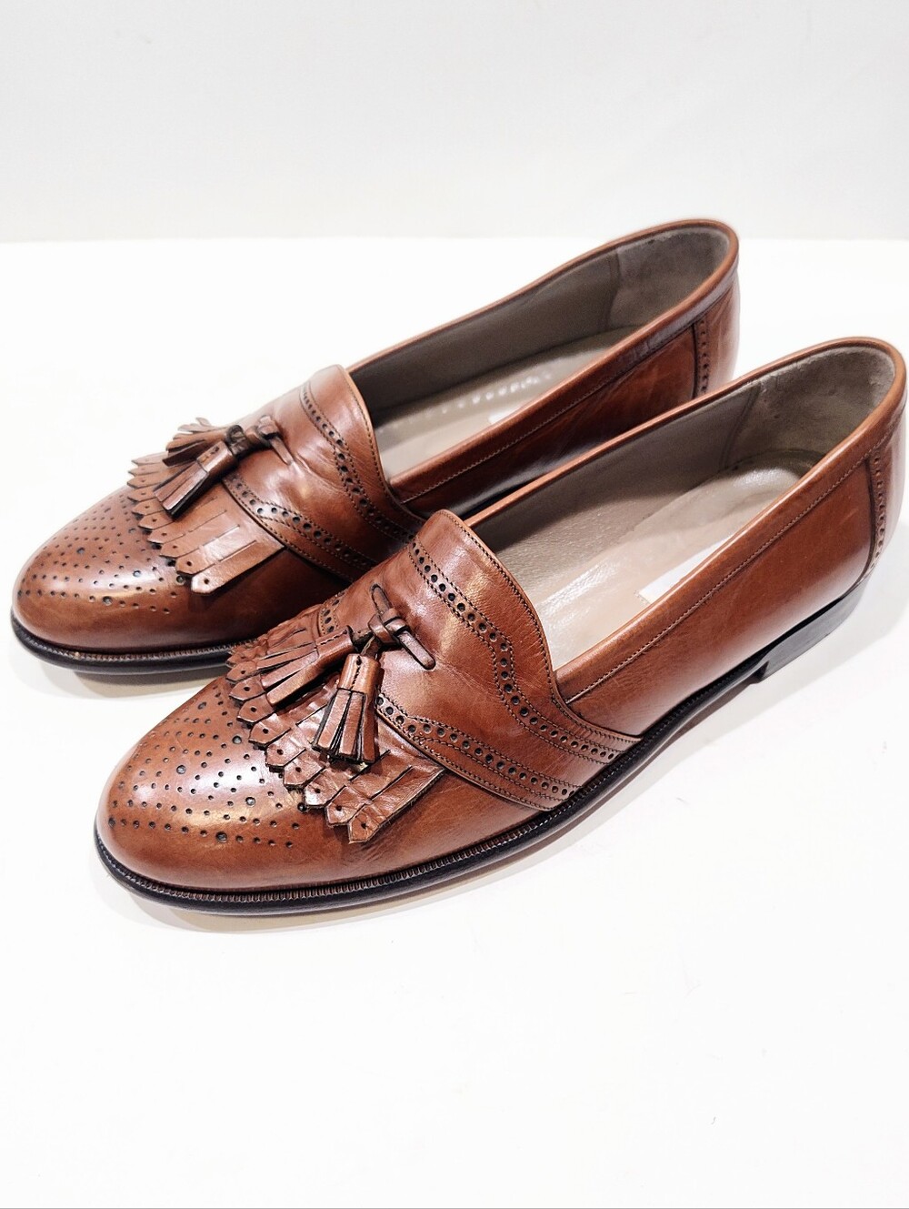 Bally Romolo Wingtip Tassel Loafers Men 10.5 D Tan Brown Leather Italy Shoes - Picture 3 of 11